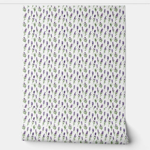 Watercolor White and Purple Lavender Pattern Wallpaper