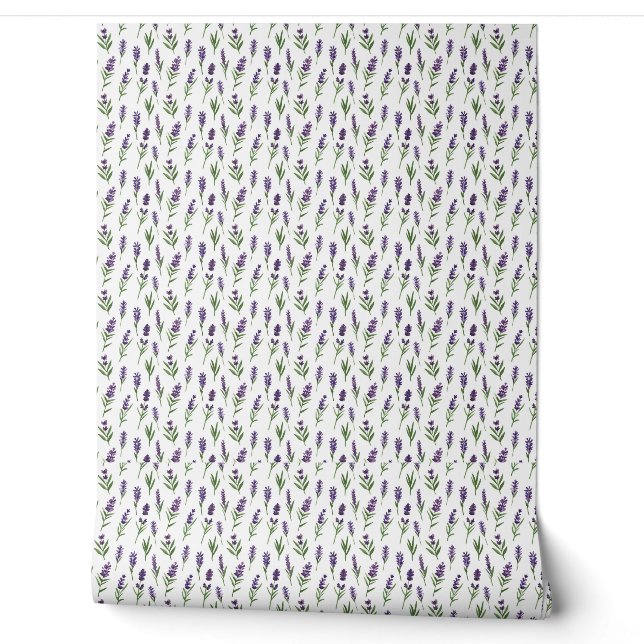 Watercolor White and Purple Lavender Pattern Wallpaper (Unrolling)