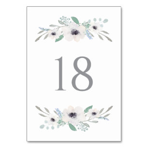 Watercolor White Anemones Garland Table Numbers