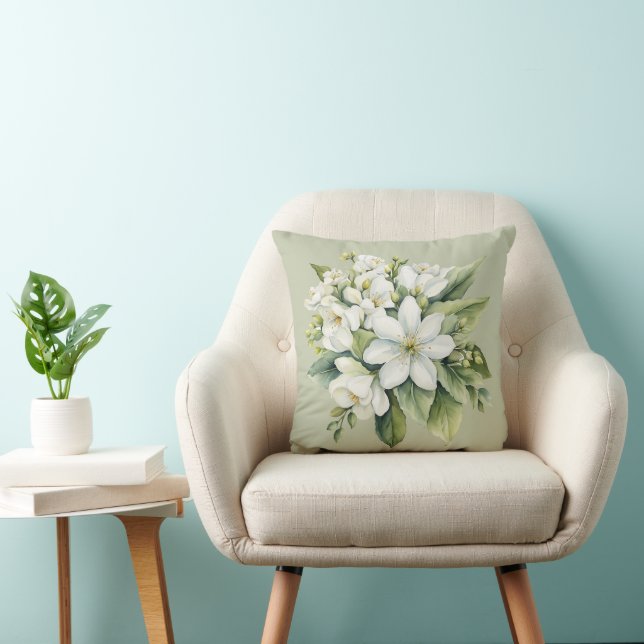 Watercolor White Apple Blossom Bouquet Cushion (Chair)
