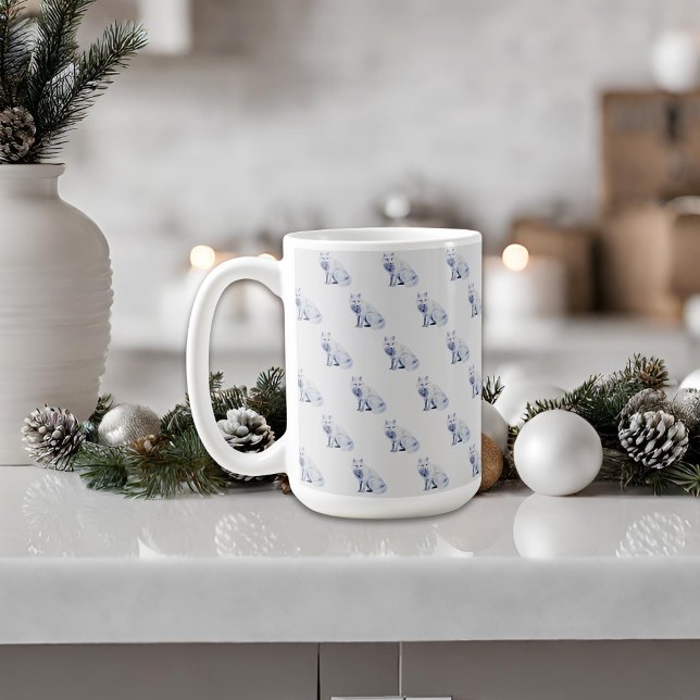 Watercolor White Arctic Fox Christmas Pattern Coffee Mug (Creator Uploaded)