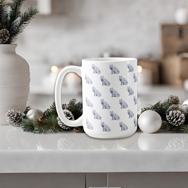 Watercolor White Arctic Fox Christmas Pattern Coffee Mug (Creator Uploaded)