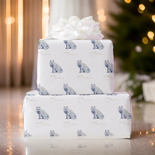 Watercolor White Arctic Fox Christmas Wrapping Paper