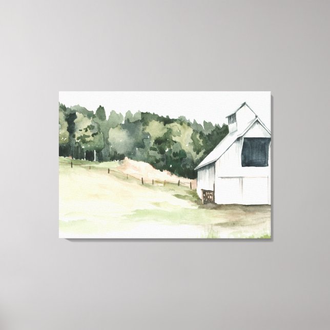 Watercolor White Barn Canvas Print (Front)
