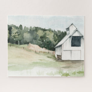 Watercolor White Barn Jigsaw Puzzle