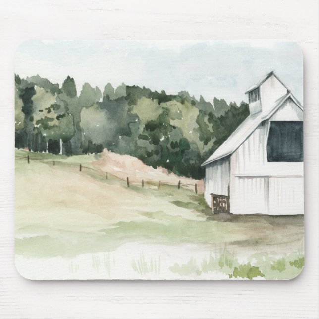 Watercolor White Barn Mouse Mat (Front)