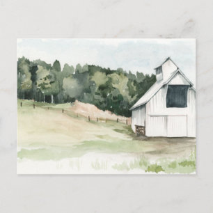 Watercolor White Barn Postcard