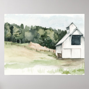 Watercolor White Barn Poster