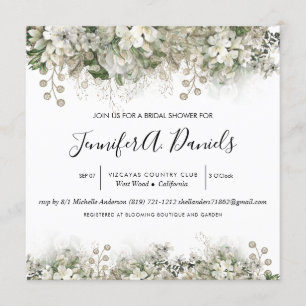 Watercolor White Bloom Bridal Shower Invitation