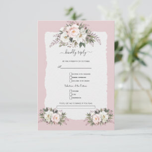 Watercolor White Blush Flowers Bloom Wedding RSVP Card