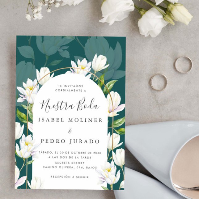 Watercolor White Botanical Nuestra Boda Wedding Invitation (Creator Uploaded)