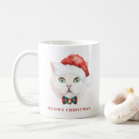 Watercolor White British Shorthair Cat Holiday