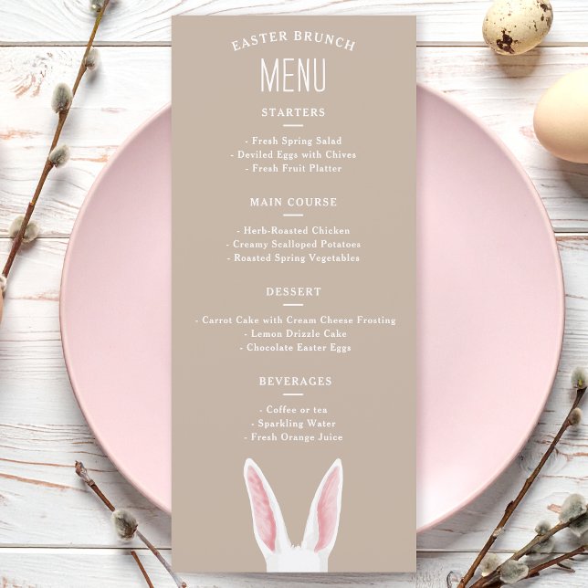 Watercolor White Bunny Ears On Beige Easter Brunch Menu (Creator Uploaded)