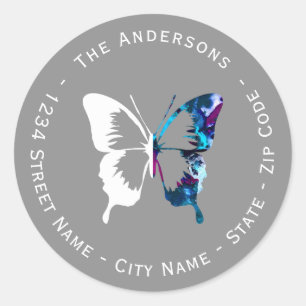 Watercolor & White Butterfly Return Address Label