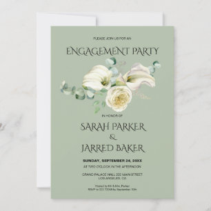 Watercolor White Calla Lilies Bouquet Engagement Invitation