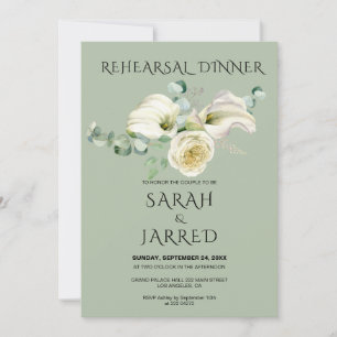 Watercolor White Calla Lilies Bouquet Rehearsal Invitation
