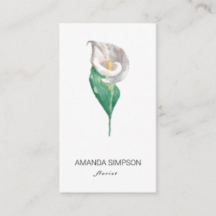 Watercolor, White Calla lily flower business card