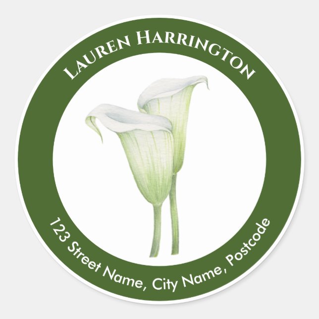 Watercolor White Calla Lily Illustration Circle Classic Round Sticker (Front)