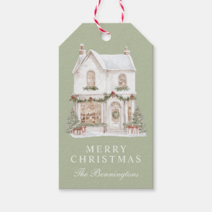Watercolor White Christmas House Personalised Gift Tags