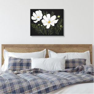 Watercolor White Cosmos Flowers Botanical Painting Canvas Print