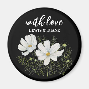 Watercolor White Cosmos Flowers Botanical Painting Magnet