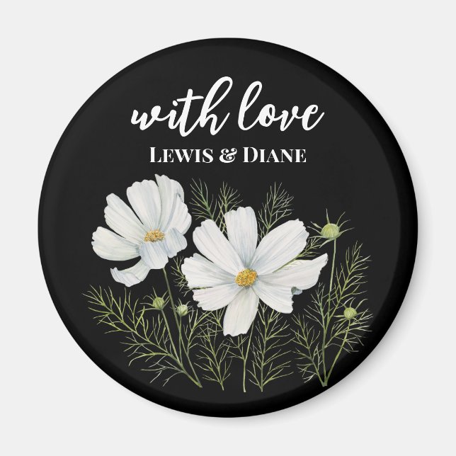 Watercolor White Cosmos Flowers Botanical Painting Magnet (Front)