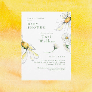 Watercolor White Daisies Baby Shower Invitation