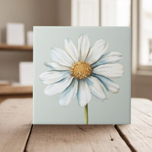 Watercolor white daisy cottagecore floral tile