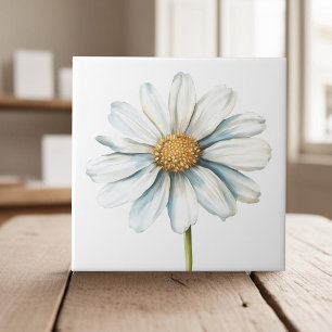 Watercolor white daisy cottagecore floral tile