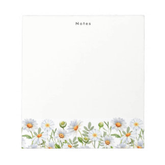 Watercolor White Daisy Floral Personalised Notepad