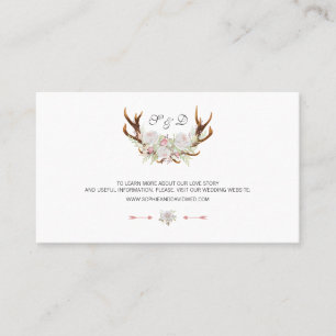Watercolor White Floral Antlers Wedding Website Business Card