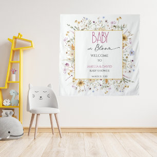 Watercolor White Floral Baby Shower Tapestry