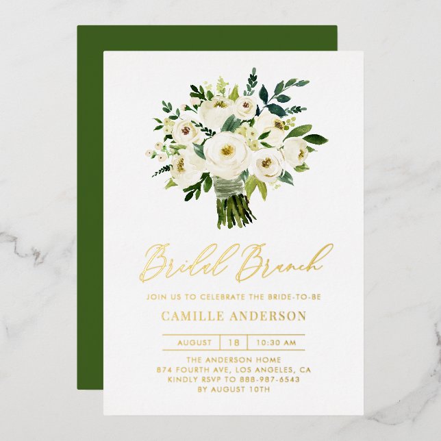 Watercolor White Floral Bouquet Bridal Brunch (Front/Back)
