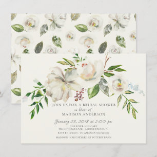 Watercolor White Floral Bridal Shower Invitation