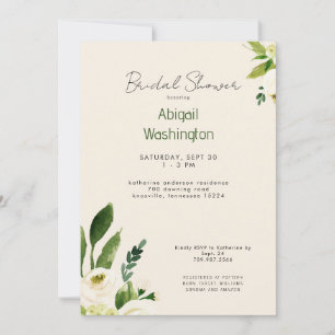 Watercolor White Floral Cream Bridal Show Invitation