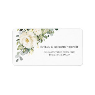 Watercolor White Floral Eucalyptus Foliage Wedding Label