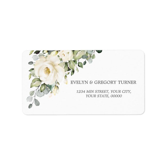 Watercolor White Floral Eucalyptus Foliage Wedding Label (Front)