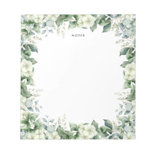 Watercolor White Floral Eucalyptus Greenery Custom Notepad