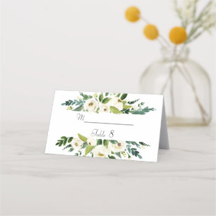 Watercolor White Floral Frame Wedding Table Number Place Card