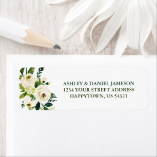 Watercolor White Floral Green Address