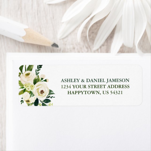 Watercolor White Floral Green Address (Insitu)