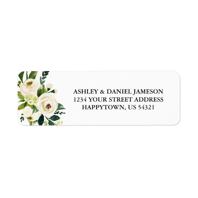 Watercolor White Floral Greenery Address (Front)