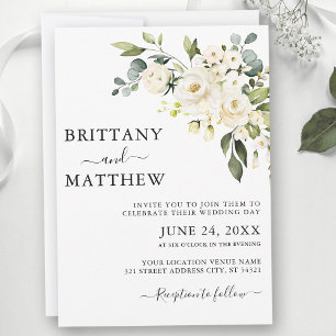 Watercolor White Floral Greenery Wedding Invitation