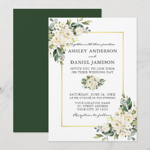 Watercolor White Floral Greenery Wedding Invitation