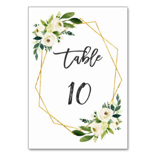 Watercolor White Floral Handwriting Table Number