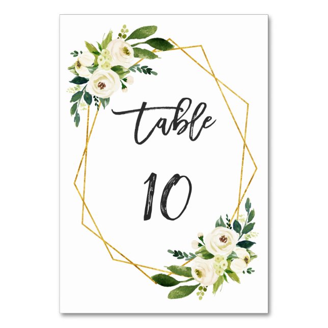 Watercolor White Floral Handwriting Table Number (Back)