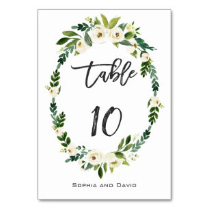 Watercolor White Floral Handwriting Table Number