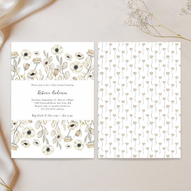 Watercolor White Floral neutral gender baby shower Invitation (Creator Uploaded)