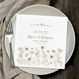 Watercolor White Floral neutral gender baby shower Napkin