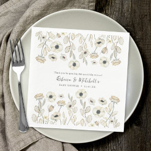 Watercolor White Floral neutral gender baby shower Napkin